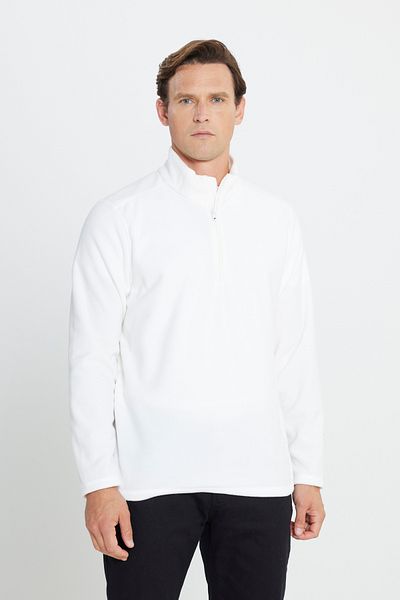 AC&Co / Altınyıldız Classics Weißes Anti-Pilling-Non-Pilling-Fleece-Sweatshirt mit Stehkragen und kältebeständiger Standardpassform für Herren