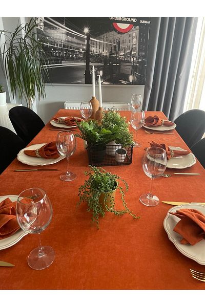 Decamor home Velvet Textured Carefree Tile Cinnamon Tablecloth