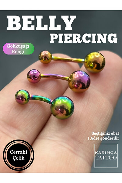 Karınca Piercing Gökkuşağı Renkli Kararmaz Soyulmaz Cerrahi Çelik Göbek Piercing Kısa, Orta veya Uzun Boy Bar