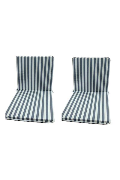 Mandaş 2 Pieces Commander Chair Cushion with Back, Garden Chair Cushion - Gray Striped