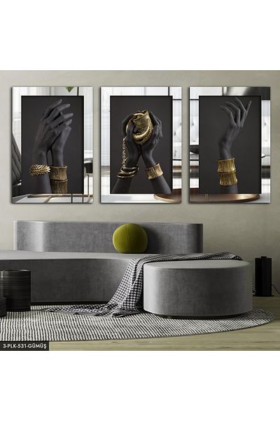 Evinemoda Brățară artistică din argint 3 piese pictură în oglindă din plexiglas