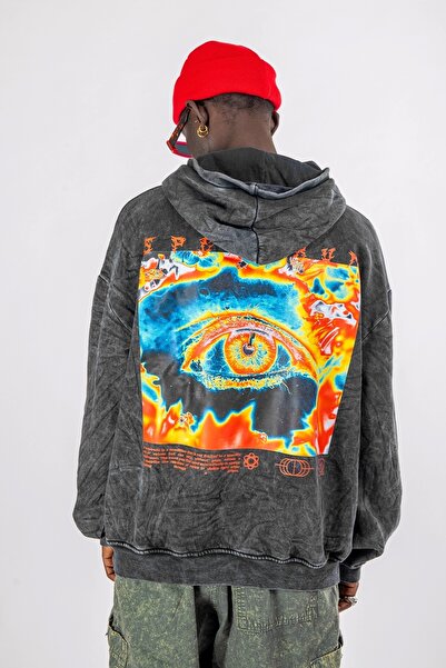 Sekizbiraltı Spectrum Black Oversize Unisex Hoodie - Washable and Back Printed