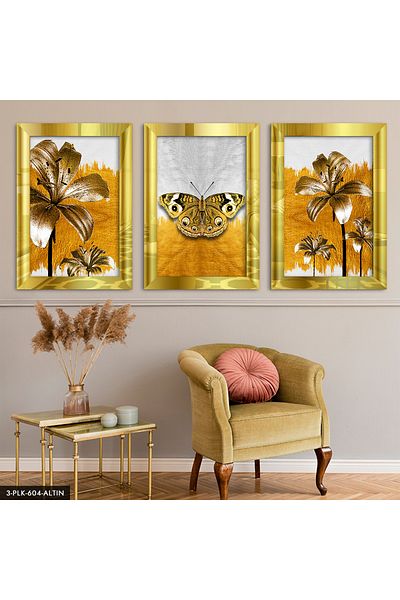 Evinemoda Kelebek Ağaç Gold 3 piese de masă cu oglindă din plexiglas