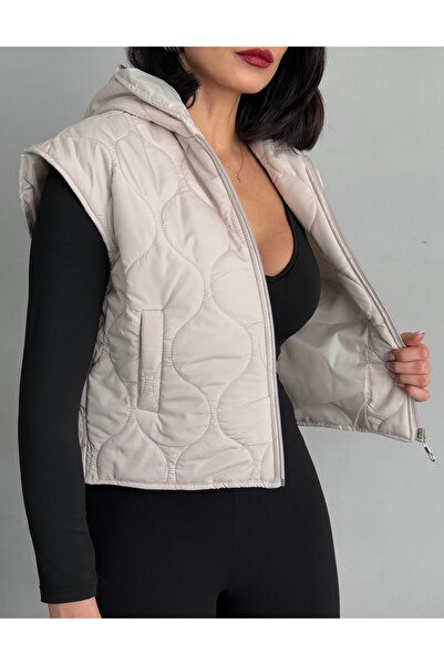 LOISY Women's Quilted Hooded Crop Vest with Pockets