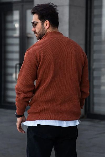 Black Sokak Men's Stand Collar Half Zipper Brown Knitwear Sweater