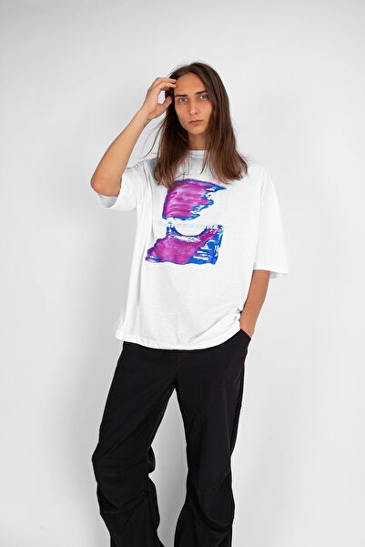 Sekizbiraltı Tricou alb unisex oversize cu imprimeu Temperature