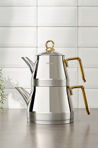 Hisar Orlando Midi Steel Teapot with Induction Base Titanium Gold