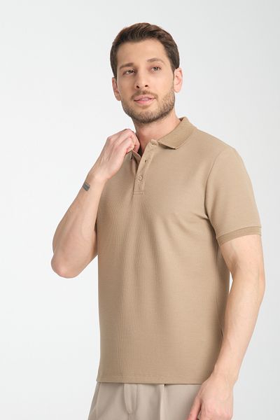 Frappoli Μπλουζάκι Walfer Beige Slim Fit Polo Neck - 100% βαμβάκι, μη τραβηγμένο ύφασμα