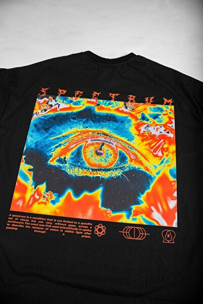 Sekizbiraltı Unisex Black Oversize Spectrum Printed T-shirt