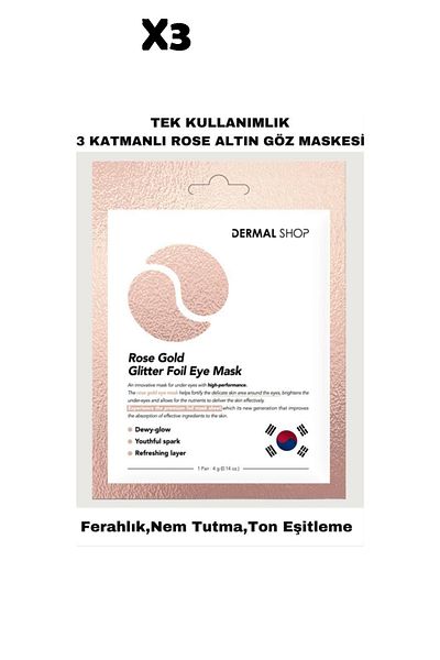 Dermal 3 Pcs Dermal Rose Gold Glitter Foil Eye Mask 4 Gr