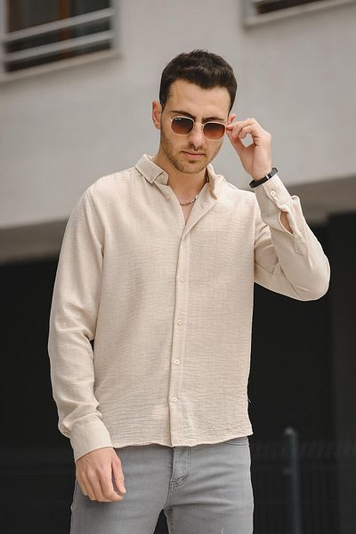 Oksit Ανδρικό πουκάμισο με γιακά με κουμπιά Piatris Crinkle Pattern