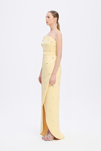 CENGIZ AKTURK Stone Embroidered Detail Strapless Slit Long Evening Dress - 2002C