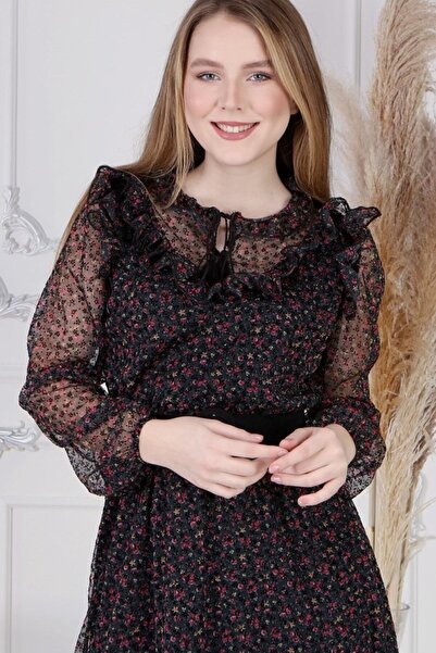 thezkscom Flocked Print Plus Size Chiffon Dress