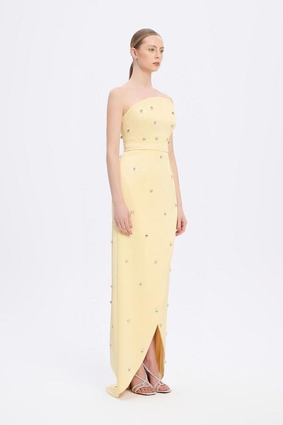 CENGIZ AKTURK Stone Embroidered Detail Strapless Slit Long Evening Dress - 2002C