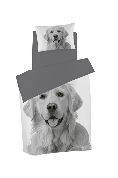 Lucy and Home Amico Dog, Ultra Hd Jacquard Patterned Knitted Combed Cotton Single Duvet Cover Set