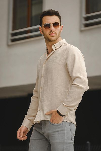 Oksit Ανδρικό πουκάμισο με γιακά με κουμπιά Piatris Crinkle Pattern