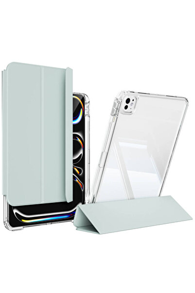 UnDePlus Apple Ipad Air 13inç M2/m3 Uyumlu Kılıf Kalem Bölmeli Akrilik Şeffaf...