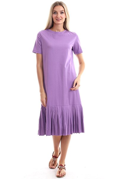 Cotton Mood 9303044 Single Jersey Skirt Pleated Short Sleeve Dress Lila