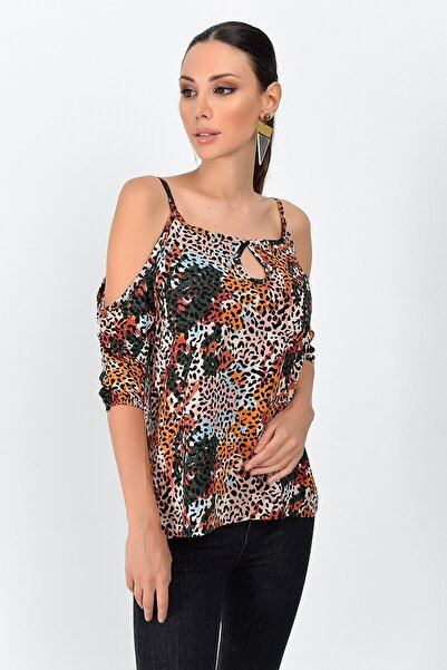 Cotton Mood 9363029 Krinkle Off-The-Shoulder Capri Sleeve Strap Blouse Mustar...