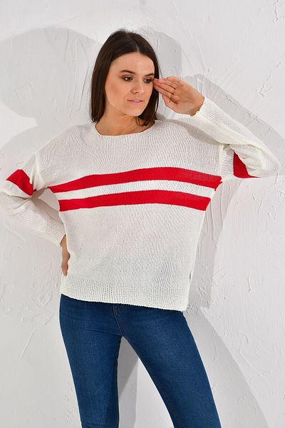 Cotton Mood 20026180 Knitwear Striped Bicycle Collar Slit Sweater Red