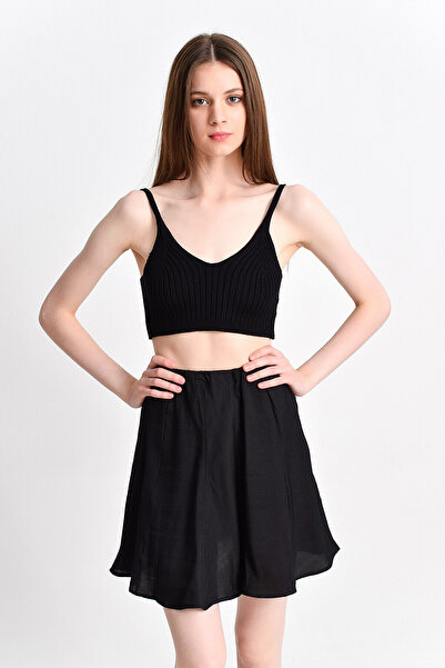 Cotton Mood 92814021 K.Flamlı Parçalı Kısa Etek Black
