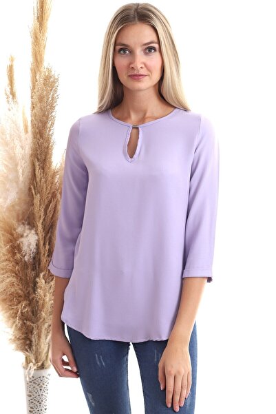Cotton Mood 20343352 بلوزة دوك.فيسكون بأكمام طويلة مع إكسسوارات ياقة لون ليلك