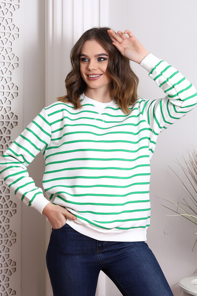 Cotton Mood 22434188 Three Thread Striped Sweatshirt Ecru Green