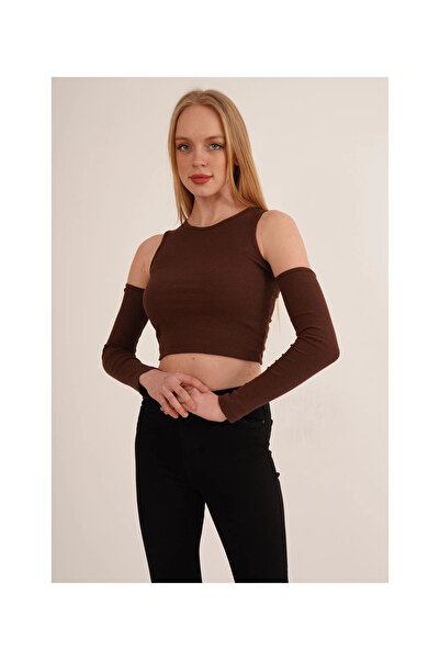 Cotton Mood 23254280 Camisole Off-The-Shoulder Long Sleeve Blouse Brown