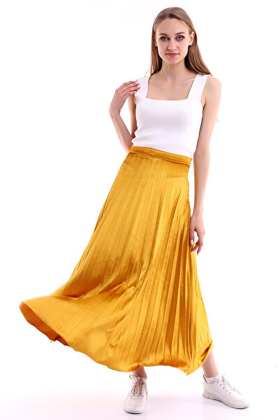 Cotton Mood 8501408 Kadife Pliseli Etek HARDAL