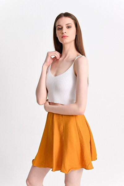 Cotton Mood 92814021 K.Flamlı Parçalı Kısa Etek Hardal