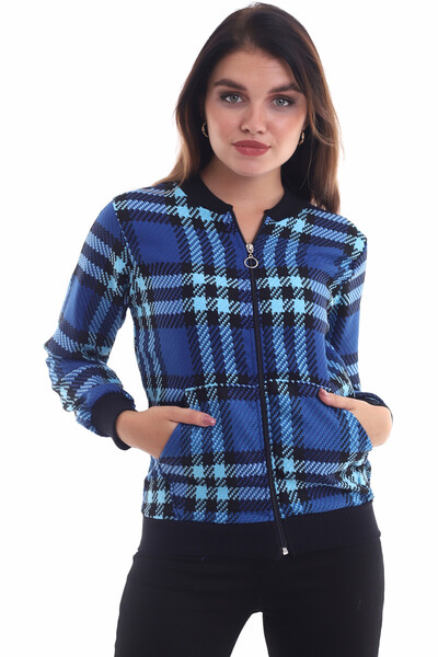 Cotton Mood 21323204 سترة بومبر منقوشة أزرق بلون الكوبالت - أسود