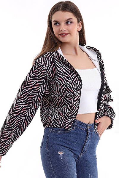 Cotton Mood 21323201 معطف قصير بقلنسوة وسحاب أمامي منقوش باللونين الأسود والأبيض