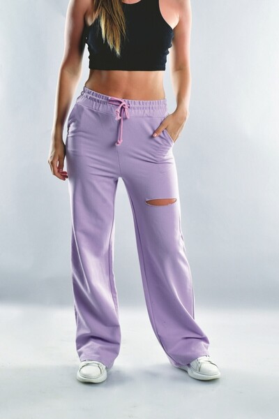 Cotton Mood 20071995 Double-Layer Laser Cut Wide Leg Pocket Pants Lila