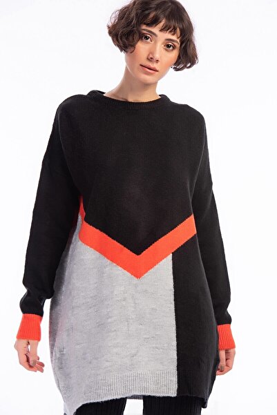 Cotton Mood 8486083 Knitwear Soft Yarn 3-Color Intersiye Tunic Black