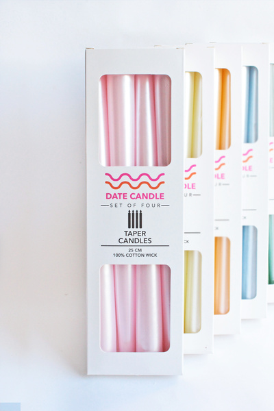 Date Candle Pembe Neon Sedefli, Metalik Renk 4'lü Konik Dekoratif Şamdan Mum ...