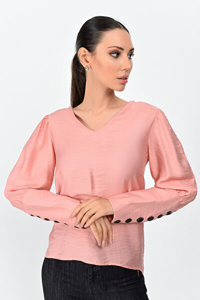 Cotton Mood 9151526 Bodrum Kum.Arkası Kolu Düğmeli Bluz GUL KURUSU