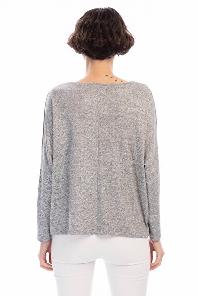 Cotton Mood 8490930 Yumoş V-Neck Front Pearl Blouse Gray