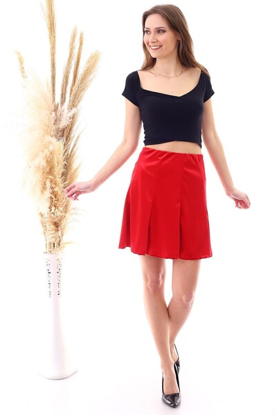 Cotton Mood 9474746 Velvet Patchwork Elastic Short Skirt Red