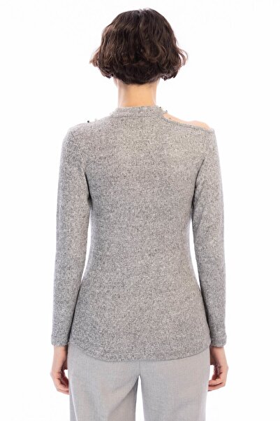 Cotton Mood 8490936 Yumoş One-Shoulder Open Pearl Blouse Gray