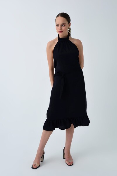 Cotton Mood 92210148 فستان بودروم بدون أكمام مع ربطة عنق وحزام خصر أسود