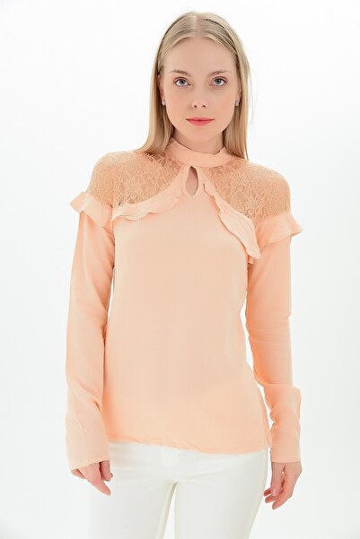 Cotton Mood 9109329 Şile Bezi Shoulder Ruffled Tulle Blouse with Lace Detail ...