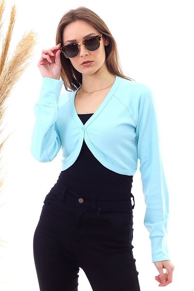 Cotton Mood 20040407 Interlock Single Button Long Sleeve Bolero Turquoise
