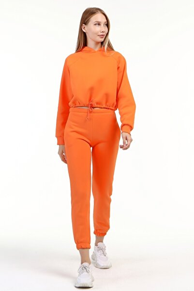 Cotton Mood 22033544 three thread hooded sweat+pocketed pant. Double taikm orange