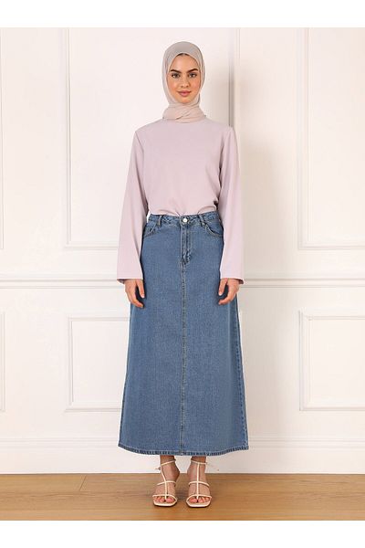 Refka Fusta Denim Detaliata Buzunar Tesatura Naturala - Albastru - Refka
