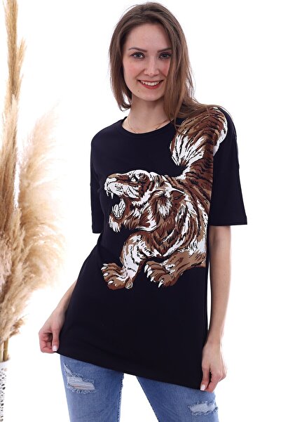 Cotton Mood 20061959 تي شيرت سوبريم ستون تايجر مطبوع أسود