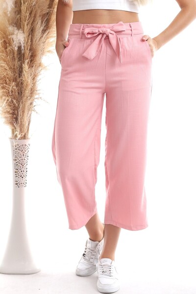 Cotton Mood 20343112 Viscose Flared Belted Wide Leg Trousers Dried Rose