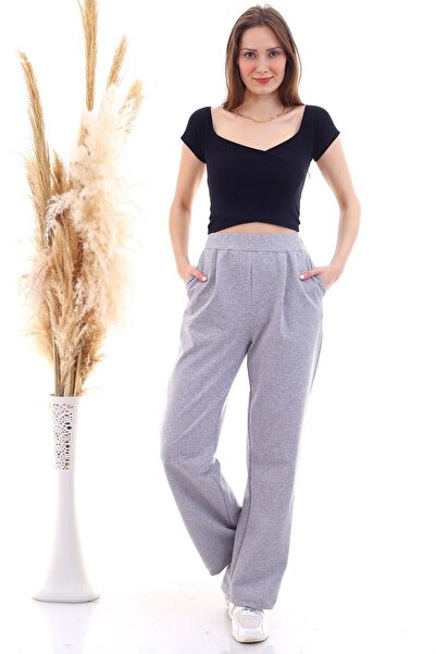 Cotton Mood 9292933 Double-Pocket Wide-Leg Trousers Gray Melange