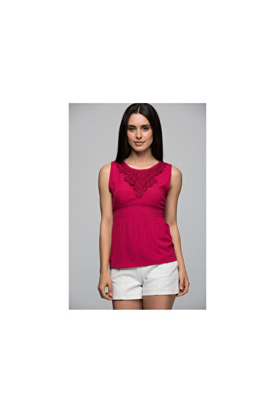 Cotton Mood 7250743 بلوزة بدون أكمام من قماش الشيل بياقة على شكل حرف V وحزام ...