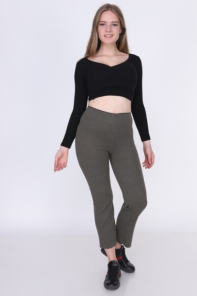 Cotton Mood 9380793 Corded Fabric Elastic Waist Long Trousers Khaki