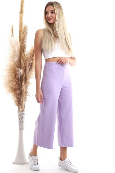 Cotton Mood 9092864 Azra Front Zipper Wide Leg Pants Lila